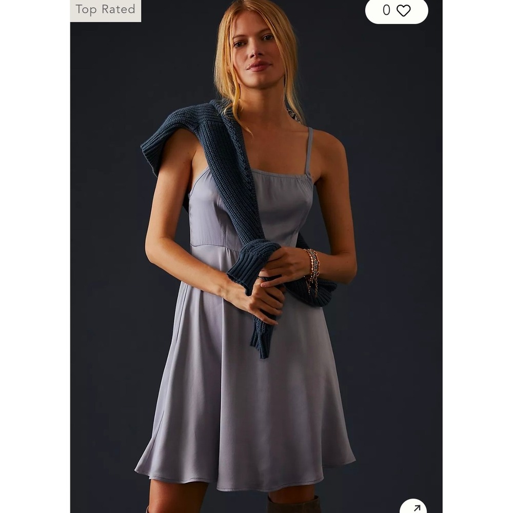 By Anthropologie Lavender Satin Slip ‎ Mini Dress Purple XS Adjustable